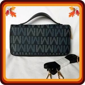 NWT Mia K. Farrow Black Wristlet W/ Shoulder Strap